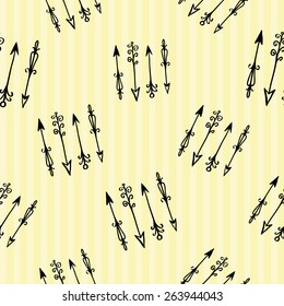 Hand drawn retro and vintage forged arrow decoration items. Set of isolated rustic wedding decorative symbols and elements. Black outline sketch on white background
