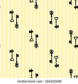 Hand drawn retro and vintage forged key decoration items. Set of isolated rustic wedding decorative symbols and elements. Black outline sketch.