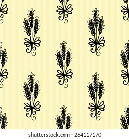 Hand drawn retro and vintage forged spikelet and spike decoration items. Set of isolated rustic wedding decorative symbols and elements. Black outline sketch