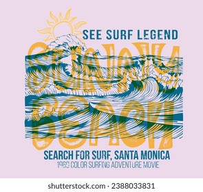 hand drawn retro vintage sunny beach slogan print design, inside this print big webs, spring summer waves print for vector illustration