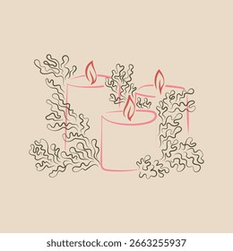 Handgezeichnete Retro Vintage Vektor Weihnachtsdekoration. Vintage handgezeichnete Weihnachtskerzen. Weihnachtsdekoration handgezeichnete Vektorgrafik