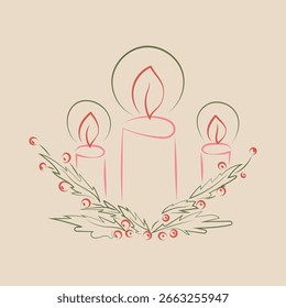 Hand drawn retro vintage vector christmas decoration. Vintage hand drawn christmas candles. Christmas decoration hand drawn vector clipart