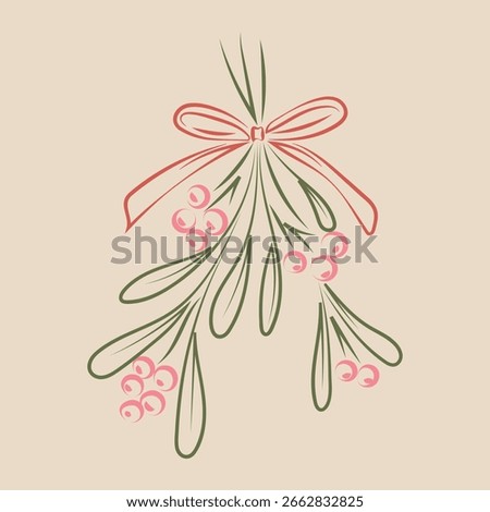 Hand drawn retro vintage vector christmas floral decoration. Hand drawn christmas mistletoe. Hand drawn christmas clipart