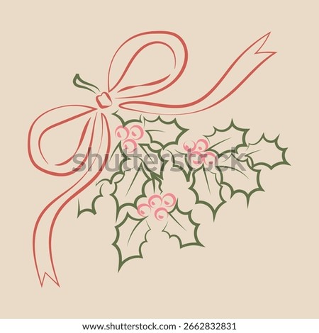 Hand drawn retro vintage vector christmas floral decoration. Hand drawn christmas mistletoe. Hand drawn christmas clipart