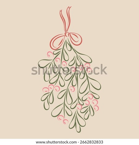 Hand drawn retro vintage vector christmas floral decoration. Hand drawn christmas mistletoe. Hand drawn christmas clipart