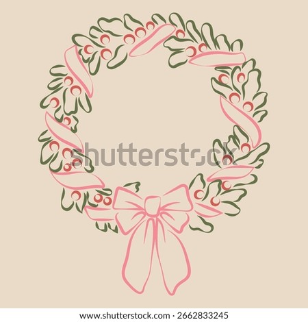 Hand drawn retro vintage vector christmas wreath. Hand drawn christmas wreath. Hand drawn christmas clipart