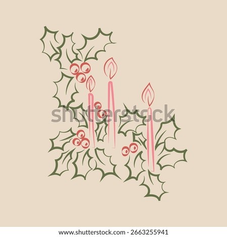 Hand drawn retro vintage vector christmas decoration. Vintage hand drawn christmas candles. Christmas decoration hand drawn vector clipart
