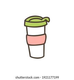Hand drawn reusable coffee cup vector isolated on white background. Doodle cup eco zero waste concept