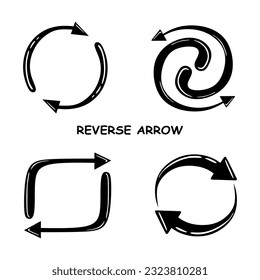 Hand drawn reverse arrow or repeat icons vector set. Exchange arrows collection isolated on white background. Concepts of change, double reverse arrow, replace, switch, return, swap. Vector signs