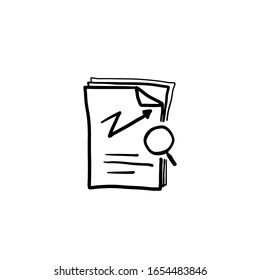 hand drawn review audit, overview risk icon, verification business, thin line symbol for web and mobile phone on white background doodle