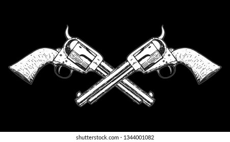 Hand drawn revolvers vector illustration. Guns sketch. Vintage illustration. Engraved style.