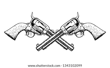 Hand drawn revolvers vector illustration. Guns sketch. Vintage illustration. Engraved style.