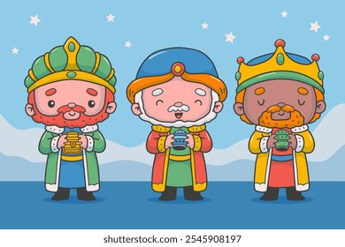 Desenhado à mão reyes magos personagens em estilo cartoon