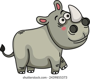Hand drawn rhino character illustration, vector