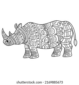 Hand drawn of rhino in zentangle style