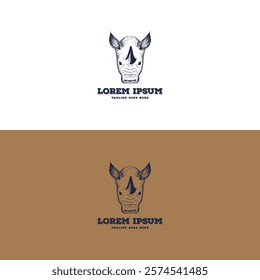 Hand Drawn Rhinoceros Head Face for Safari Zoo Conservation Illustration Logo Design Vector