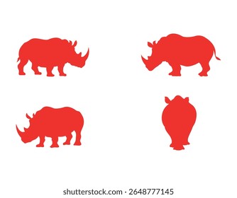 ilustração de silhueta de rinoceronte desenhada à mão em várias pose. Silhuetas De Rinoceronte Contra Fundo Branco. Silhuetas de Rinocerontes na Vista de Perfil. Silhuetas de rinoceronte em preto, azul e branco.