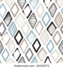 Hand drawn rhombus seamless pattern. Vector illustration.