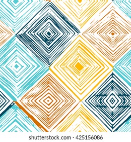 Hand drawn rhombus seamless pattern on white background. 