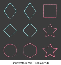 Hand drawn rhombus, square, star, round, hexagon. Free hand geometric figures.
