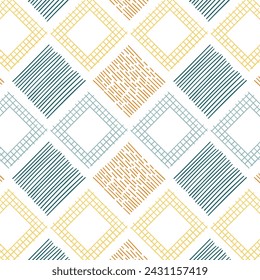 Hand drawn rhombus vector illustration. Color seamless pattern on isolated background. Hand doodle sign concept.