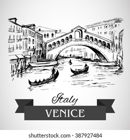 Hand drawn Rialto Bridge, Venice