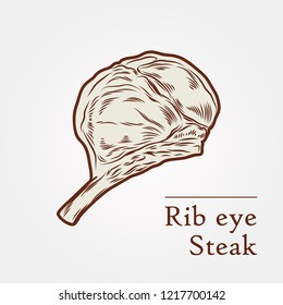 Hand drawn rib eye steak on bone. Beef meat slice sketch. Vector, illustration.