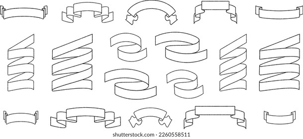 Hand drawn ribbon banner parts isolated on white background. Vector illustration in retro style.