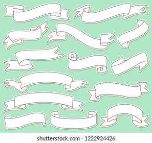 Hand Drawn Ribbon Banners Collection Set. Blank Ribbon Banner. Vector Illustration.