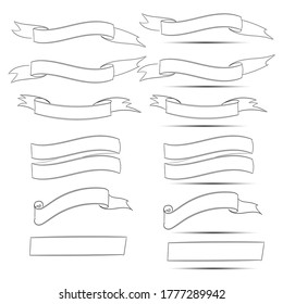 Hand drawn ribbon banners set to decorate the website ,Wedding card, Art outlines illustrator