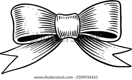Hand drawn Ribbon Bow Coquette Design Element Sketch Illustration Engraving Woodcut Vintage Style Vector