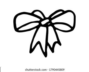 Hand drawn ribbon bow doodle design element. Decoration item isolated over white background vector illustration.