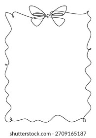 Llama de arco de cinta dibujada a mano. Vector de adornos de Festiva. Dibujo continuo de una línea. Frontera, postal, tarjeta de felicitación, impresión de arte de pared festiva, folleto.