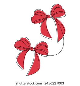 Hand drawn ribbon bow line continuous drawing. Vector linear illustration. Minimal print, accessory icon, banner, holiday card, sign, brochure, postcard, gift, decor, holiday symbol.