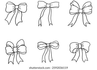  Hand Drawn Ribbon Bow line set vector illustration 