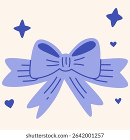 Hand drawn ribbon bow with sparkling stars, perfect for festive party designs, gift wrap icons, baby shower elements, or girly scrapbooks. Fun and charming for cards, tags, and invitations.