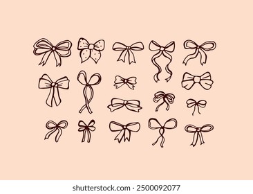 Hand drawn ribbon bows vector doodle collection. Minimalist la dolce vita illustrations