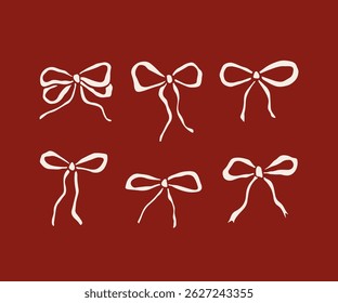 Hand drawn ribbon bows vector set. Coquette style illustration. Cute sketched bow drawing. Line art doodle collection for present, card, wedding or birthday decor