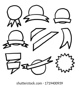 hand drawn Ribbon elements. Starburst label. Vintage. Modern simple ribbons collection. Vector illustration.doodle