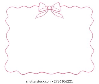 Hand drawn ribbon frame with bows in doodle style. Whimsical border for wedding invitations, Valentine cards, birthday card.