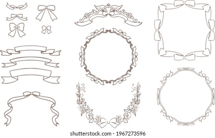 Hand drawn ribbon frameset antique vector gold
