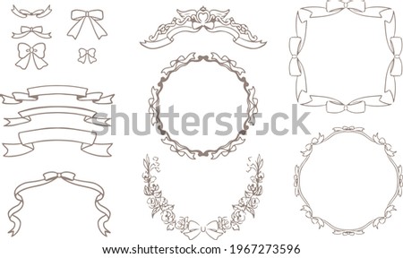 Hand drawn ribbon frameset antique vector gold