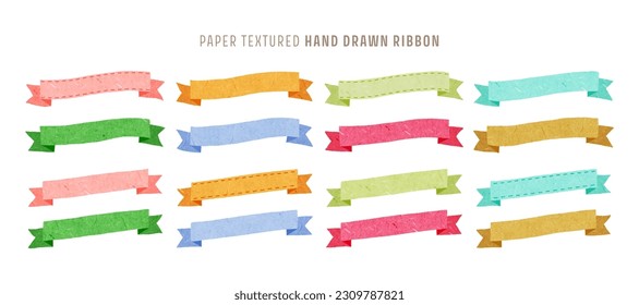 Hand drawn ribbon set, paper textured