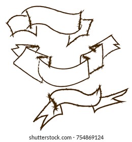 Hand drawn ribbon set, Uneven line brown