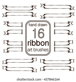 Hand drawn Ribbon vector brushes, graphic art brush set, banners set collection