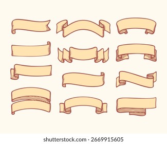 Hand Drawn Ribbon Vector Set