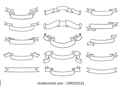 Hand Drawn Ribbons Banner vector set. EPS format