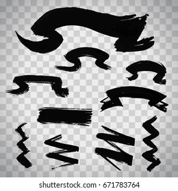 Hand drawn ribbons created by dry brush. Grunge style set on the overlay background. Vector clip art elements for expressive design.