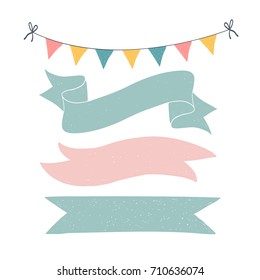 Hand drawn ribbons and garland. Vector decorative element