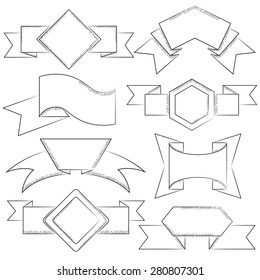 hand drawn ribbons, labels
